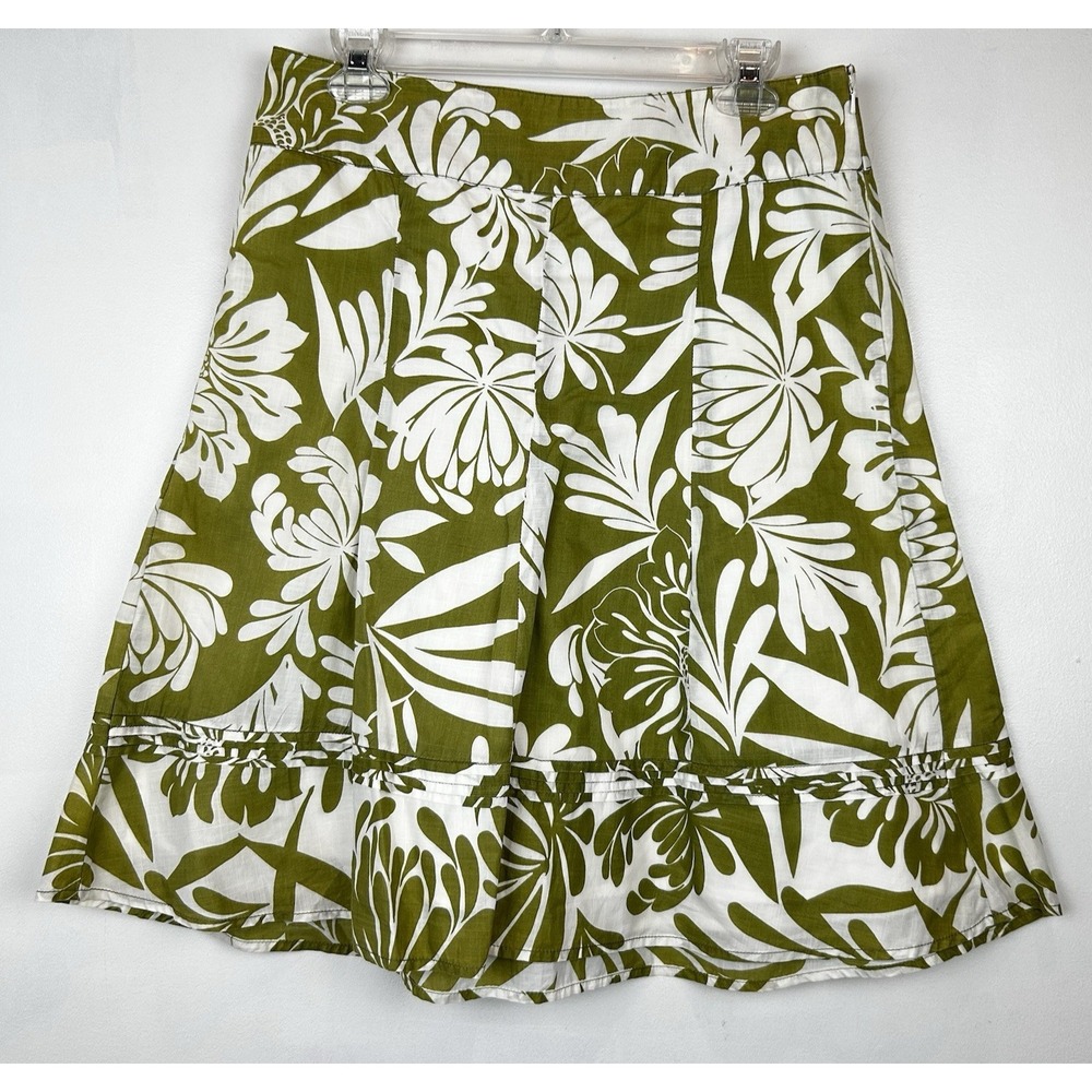 Ann Taylor Skirt Womens 6 Cotton Floral Green Fit Flare Vacation Cruise Preppy